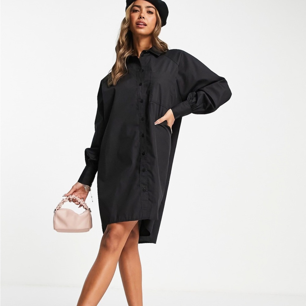 ASOS DESIGN oversized boyfriend mini shirt dress in black